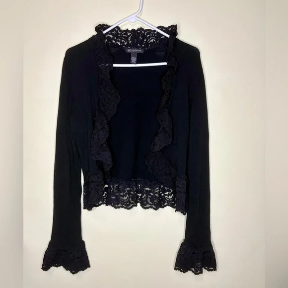 INC International Concepts Lace Trim Black Cardigan - Picture 9 of 9